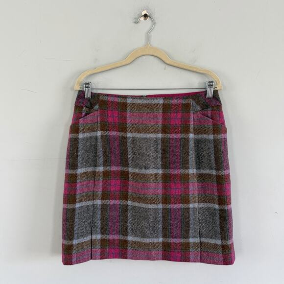 Boden British Tweed by Moon Plaid Check Pink Green Wool Pencil Skirt - Picture 2 of 5